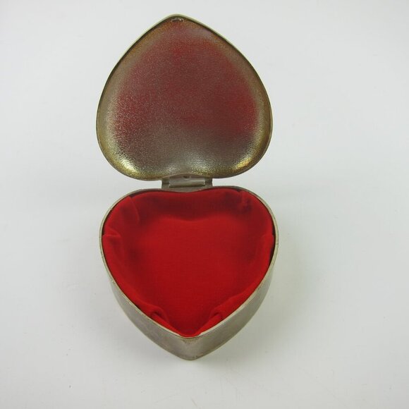 International Silver Plated Heart Jewelry Trinket Box Red Velvet Inner Vintage - Picture 9 of 13